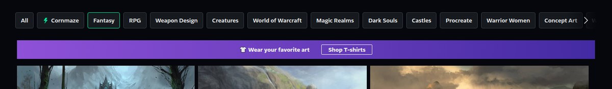 Barra dei tag della categoria Fantasy e banner Shop T-shirts
